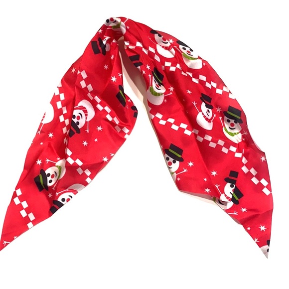 Christmas Holiday Scarf Scrunchie Ponytail Holder 2 in 1 Red Snowman - Picture 5 of 5